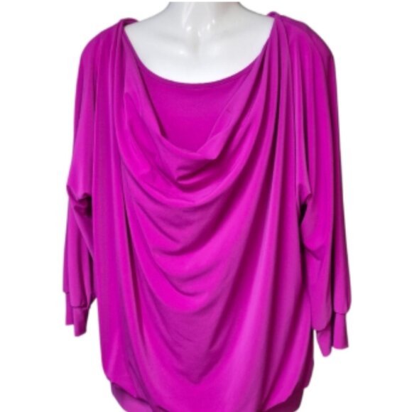 Joseph Ribkoff Pink Draped Neck Blouse Slinky 3/4 Sleeve Women's Size 12 - Picture 2 of 14